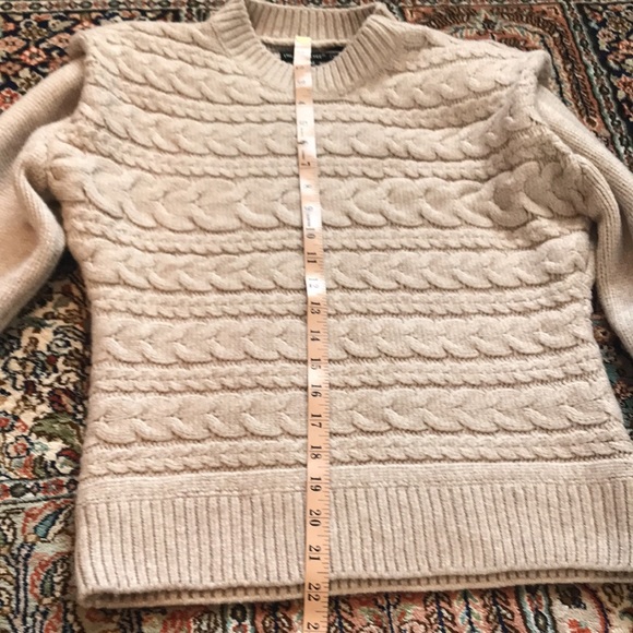 Blank NYC beige cable knit crew neck sweater with exaggerated shoulders. - Picture 10 of 12